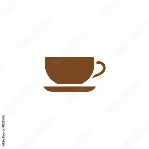 Minimalist brown coffee cup silhouette on saucer icon