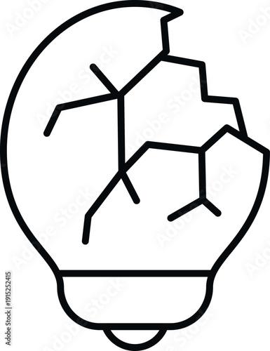 Broken light bulb icon symbolizing a failed idea, problem, or lack of innovation