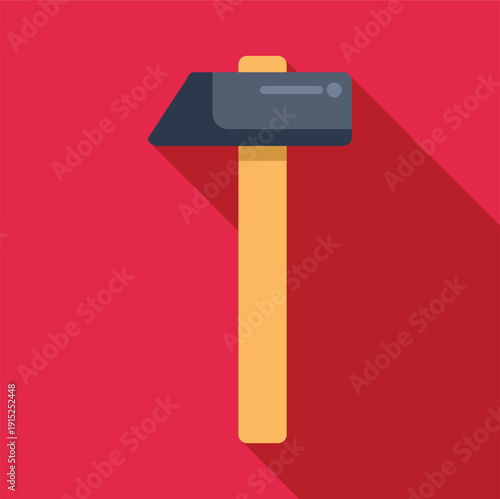 Hammer tool with flat design and long shadow on a bold red background