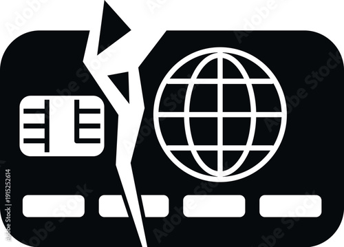 Broken credit card icon representing a canceled payment method and financial trouble