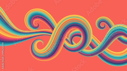 Vibrant retro striped lines flowing on a coral background