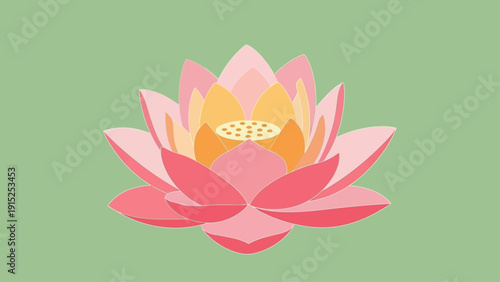 Colorful Lotus Flower Illustration on a Soft Green Background