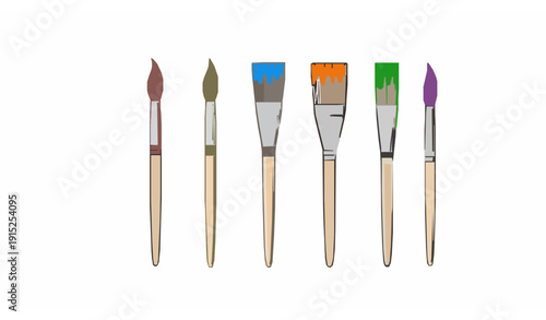 Colorful six paintbrushes doodle vector illustration with hand-drawn art strokes