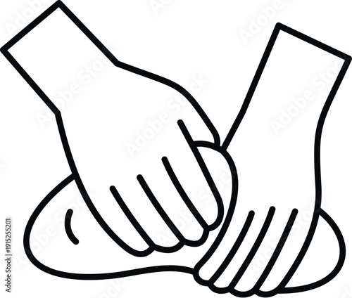 Hands giving a foot massage as an outline icon, representing therapy and care