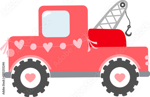 Valentine Construction vehicles, red and pink, love, romantic, cute trucks, puns, sayings