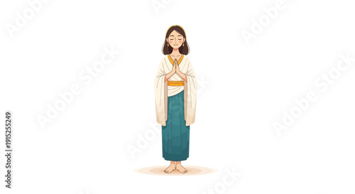 Illustration of a woman wearing traditional Indian clothing for a happy Indian Lunar New Year celebration against a clean white background.