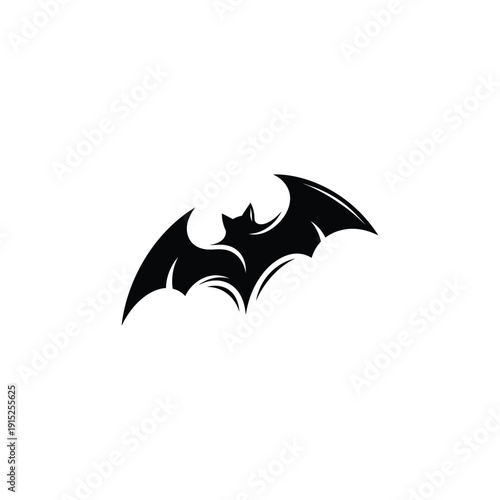A black bat flies through the dark sky, wings spread wide, a silhouette against the moonlight, a symbol of mystery and night creatures, viewed from below.