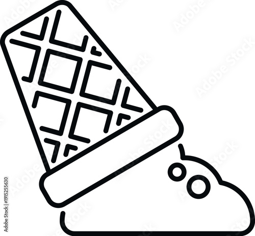 Dropped ice cream spilling from a waffle cone, creating a mess