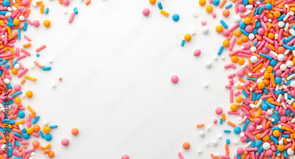Obraz premium Scattered multicolor sprinkles varying in size on a spotless white background