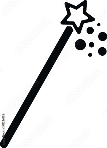 Magic wand casting a spell with star and floating bubbles, a symbol of fantasy