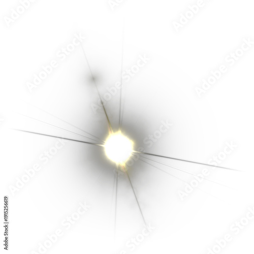 Plakat w ramie Glowing starburst effect, lens flare burst, radiant light explosion with soft and sharp rays, ideal for graphic or digital effects.