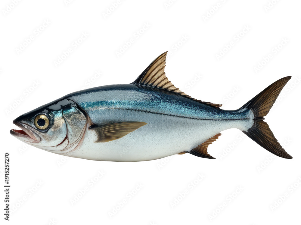 Fototapeta premium A single fish swimming near the edge of a white surface, possibly a plate or a stone