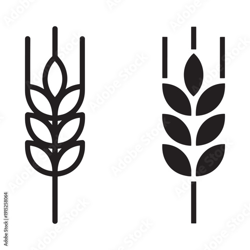 Simple black and white illustration depicting two wheat or grain stalks