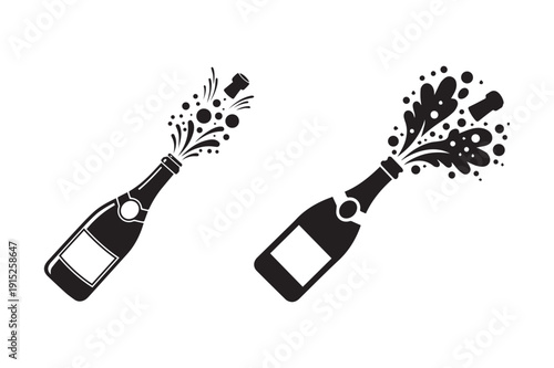 Champagne bottle silhouette set vector