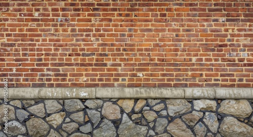 Old fashioned brick wall section with stone perimeter