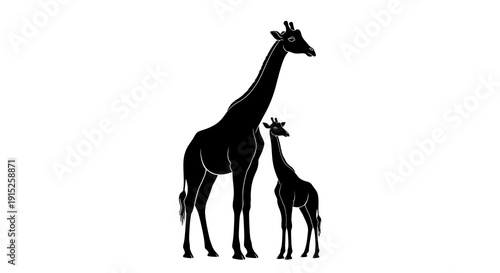 Black silhouette illustration of a giraffe and a baby giraffe standing together, celebrating World Wildlife Day in a simple design against a white background.