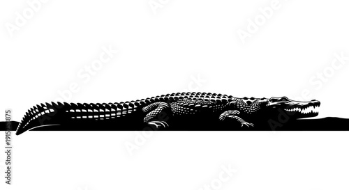 Black silhouette illustration of a crocodile on a white background, symbolizing World Wildlife Day with a simple design.