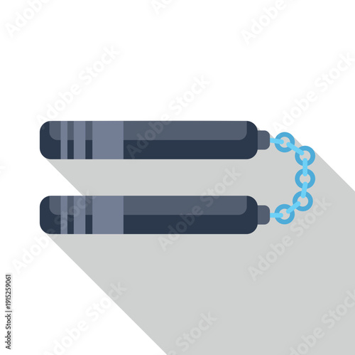 Nunchaku weapon with dark handles and a blue chain connecting them