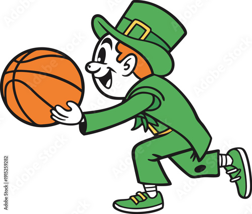 St Patrick's Day Leprechaun Basketball Dunk. collection in trendy retro comic style. Crazy cartoons Abstract vector. transparent background 