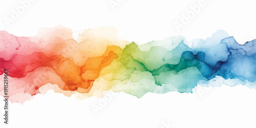 Abstract watercolor sky background with soft blue clouds and colorful paint splashes