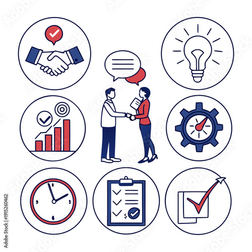 Corporate people management handshake clock gear graph