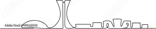 Continuous one line drawing of Brasilia city skyline. Single line drawing illustration of Brazil cityscape. one line Art icon drawing vector
