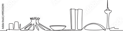 Continuous one line drawing of Brasilia city skyline. Single line drawing illustration of Brazil cityscape. one line Art icon drawing vector