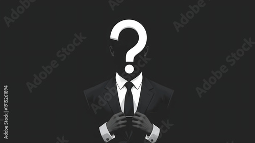 Anonymous Businessman with Question Mark Head, Identity and Leadership Concept