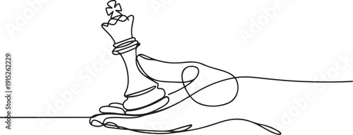 Continuous one line drawing of Execution chess piece. Single line drawing illustration of Hand holding chess. one line Art icon drawing vector