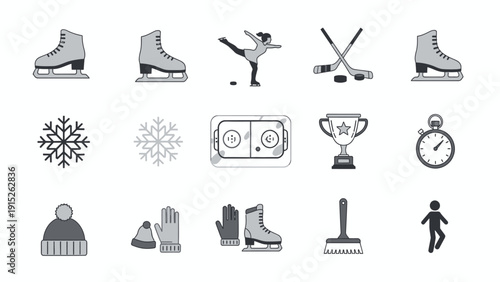 Collection of Hand-Drawn Winter Sports and Ice Skating Icons.