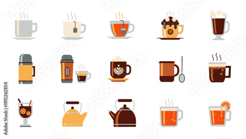 Collection of Hot Drinks and Kettles Icons.