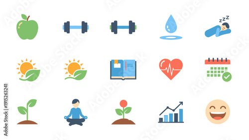 Healthy Lifestyle and Wellness Icons Set.