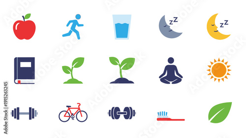 Healthy Lifestyle Icons Set for Wellness and Well-being.