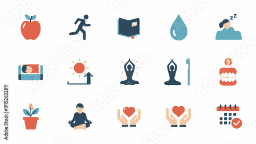 Healthy Lifestyle Icons Set for Wellness and Well-being.