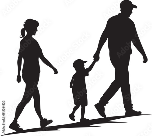 Premium Black Silhouette Family Walking Together Unity Protection Lifestyle Concept Modern Minimal Isolated Vector Transparent Background Illustration