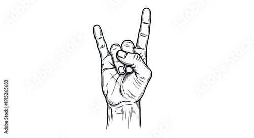 Dynamic hand gesture making the iconic rock and roll sign, conveying energy and rebellion perfect for music related branding, concert promotions, and expressive graphic materials