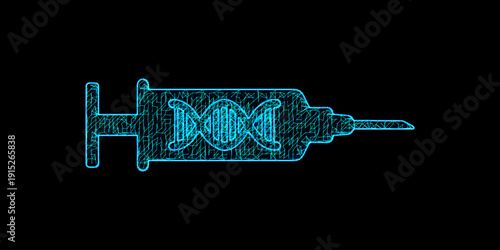 Genetic Engineering Vector - Digital Mesh Medical Syringe with DNA Helix for Biotechnology and Gene Therapy