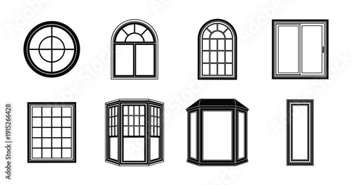 Window frames vector collection showing different architectural styles and shapes