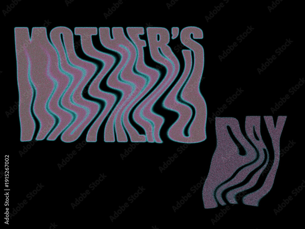 Fototapeta premium Mother's Day Wavy Text with Psychedelic Retro Style on Black Background