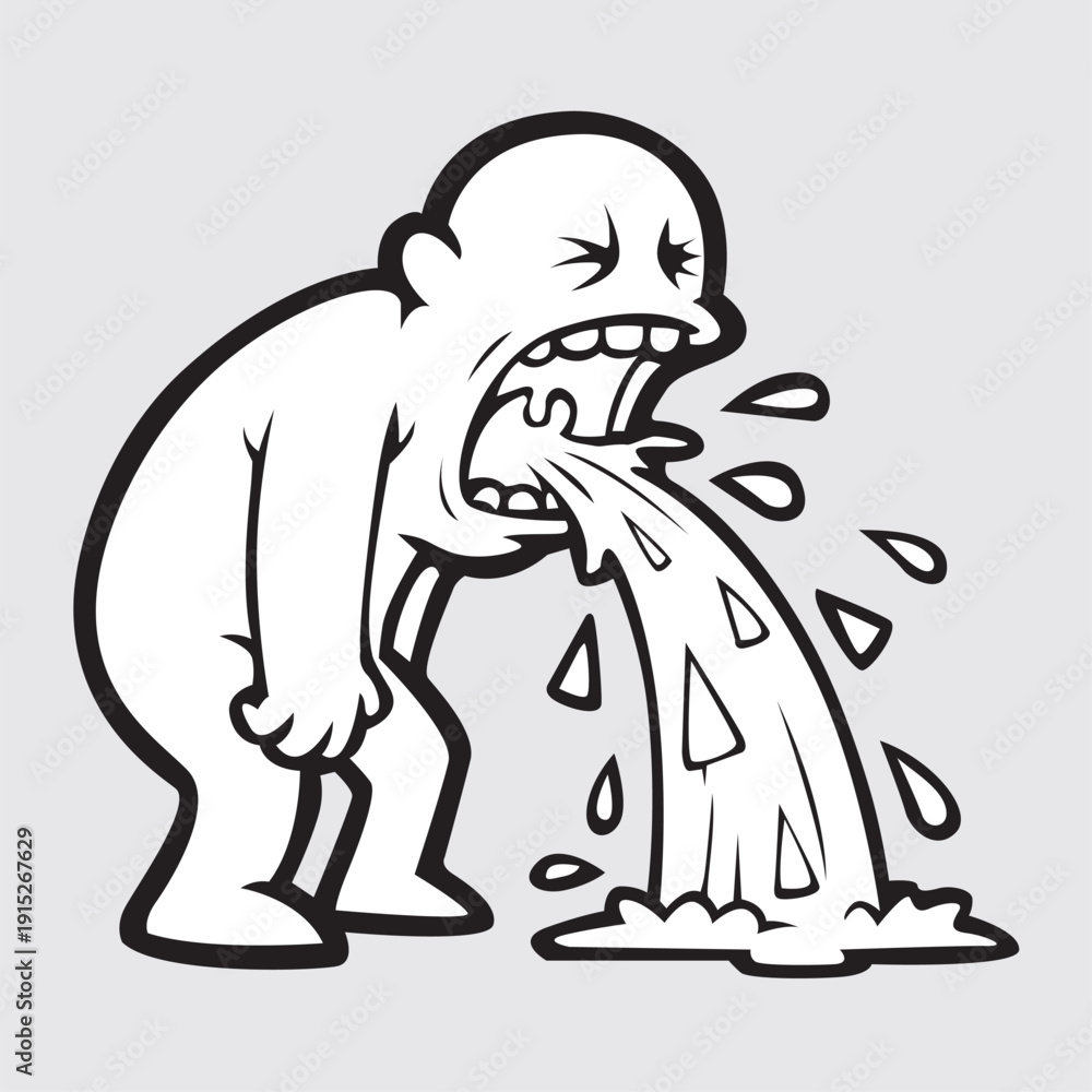 Obraz premium Man Vomiting Illustration Sick Cartoon Character Throwing Up