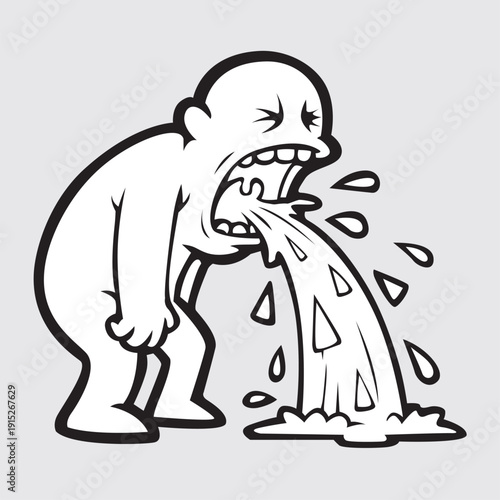 Man Vomiting Illustration Sick Cartoon Character Throwing Up