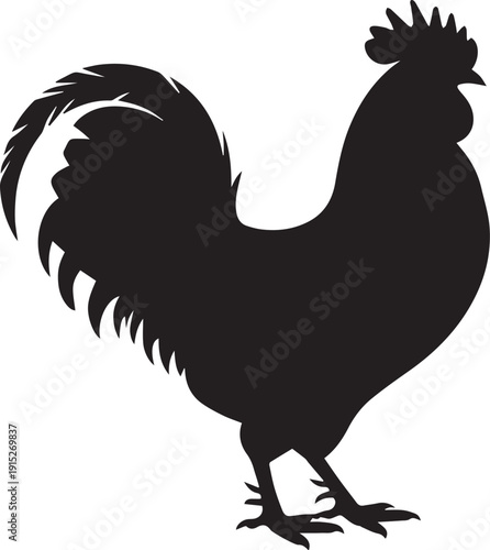 Black silhouette of a rooster, isolated on a white background. Clean vector illustration ideal for farm, poultry, agriculture, logos, icons, and minimalist graphic design projects.
