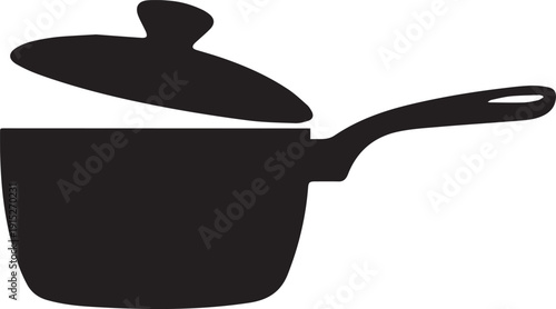 Black silhouette of a cooking pot isolated on white background, kitchen cookware shadow illustration, minimal culinary and cooking utensil design, clean monochrome icon