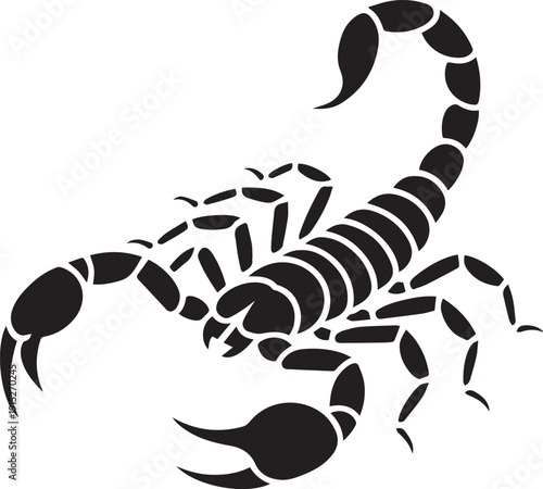 Black silhouette of a scorpion, isolated on a white background. Clean vector illustration ideal for wildlife, desert, insects, logos, icons, and minimalist graphic design projects.