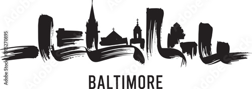 Baltimore city landmarks in abstract expressive brush stroke style for artistic brand design
