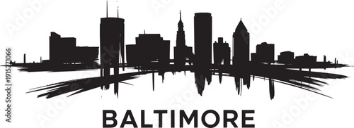 Baltimore city skyline reflection silhouette with elegant clean lines for travel and tourism