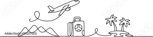  Travelling Around the World and Journey to Foreign Country for Vacation. one line Art icon drawing vector