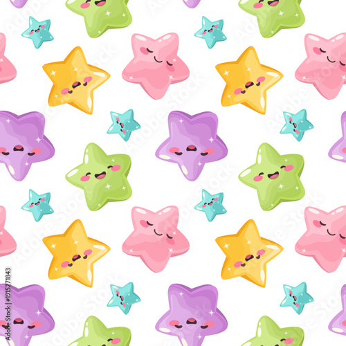 A seamless pattern with cheerful stars, happy stars in a flat style