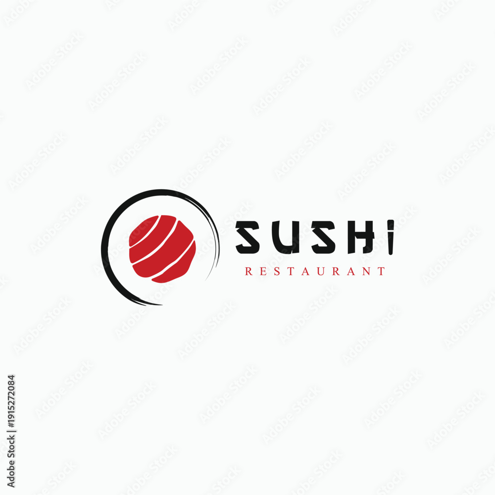 Fototapeta premium Japanese food sushi logo design with crossed chopsticks. Logo for restaurant, business, bar.