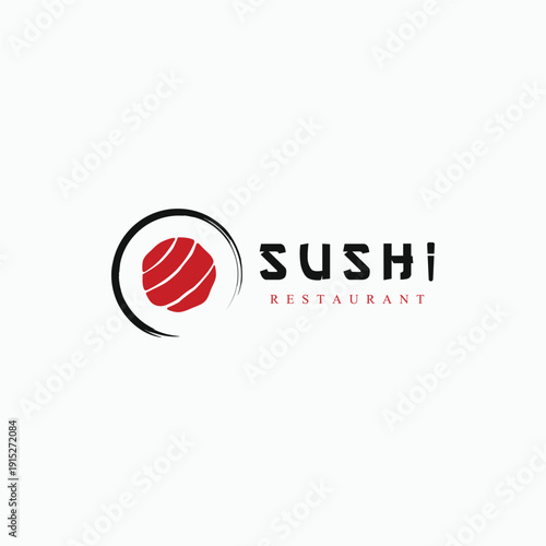 Japanese food sushi logo design with crossed chopsticks. Logo for restaurant, business, bar.